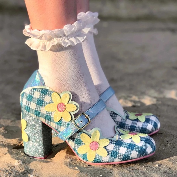 Irregular Choice Daisy Dancer Heels MaryJane Shoes Blue Gingham Plaid 36 /us 5.5 - Picture 1 of 7